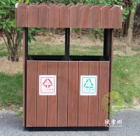 戶外防腐木帶花箱分類垃圾桶