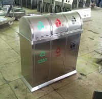 搖蓋式不銹鋼三分類垃圾桶